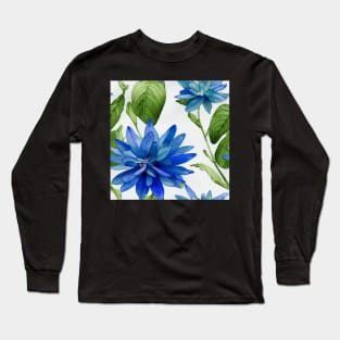 Blue watercolor leaves pattern Long Sleeve T-Shirt